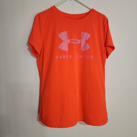 UNDER ARMOUR HEATGEAR ORANGE LARGE LOOSE FIT ATHLETIC T-SHIRT WOMENS - Picture 1 of 5